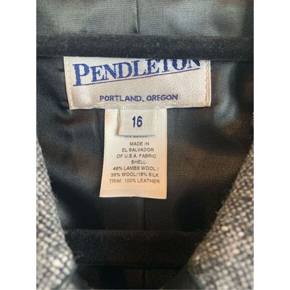NWT Pendleton Gray Tweed Wool Silk Leather Blazer Jacket Plus Size 16 - Picture 10 of 12